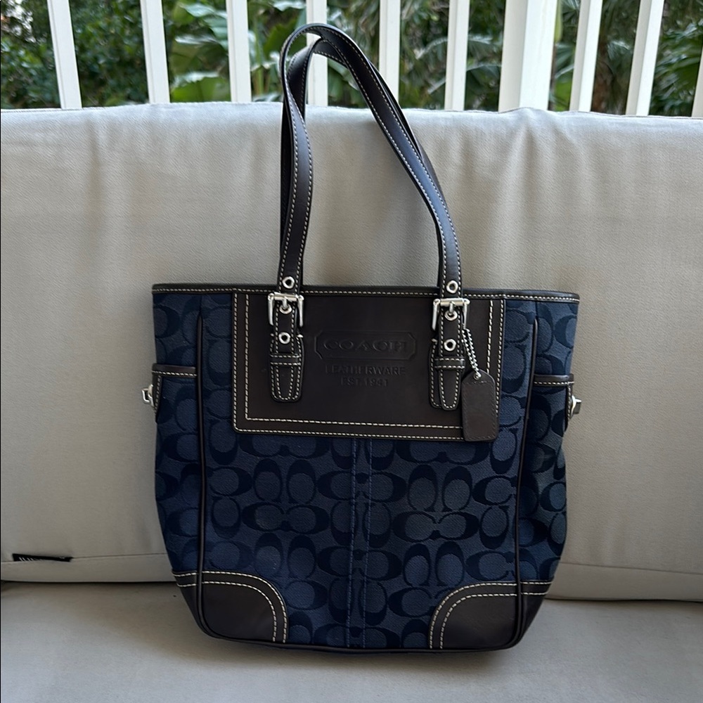 Coach Navy Blue Signature Tote Bag